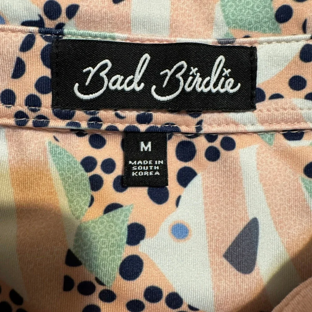 Bad Birdie Polo Top Women's Medium Golf Fish Polka Dot Full Graphic Activewear